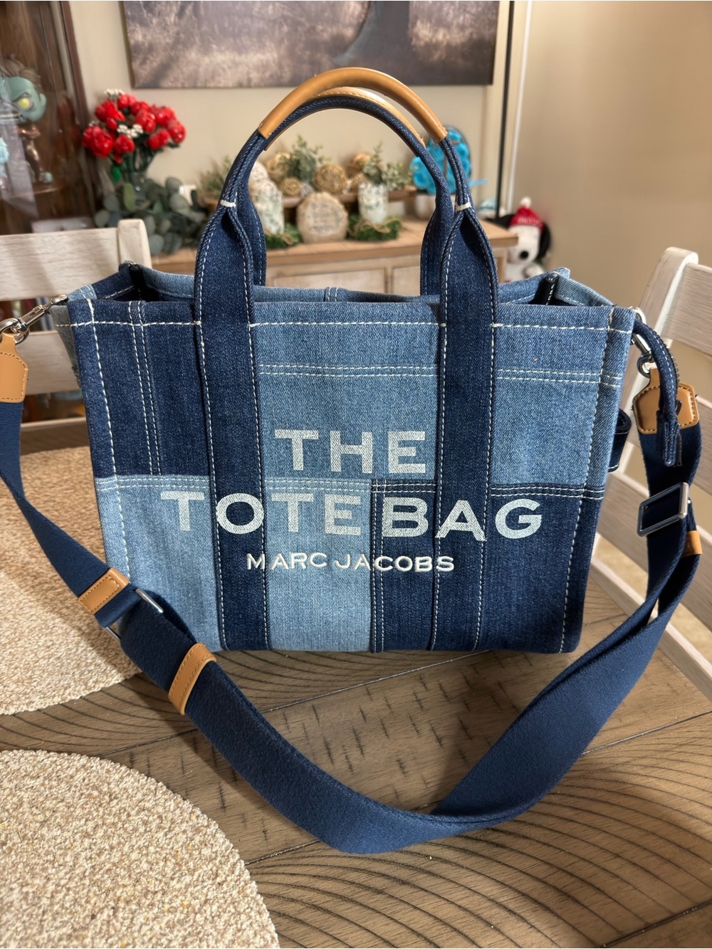 Marc Jacobs Denim Patchwork Tote with Navy Strap